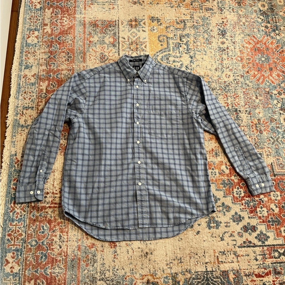 GAP “the big Oxford” blue and yellow plaid checked button-down shirt